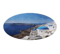 Santorini Greek Island Sea View Round Area Rug Non Slip Backing Doormat Water Absorbent Plush Throw Low-Pile Non-Slip Floor Mat Carpet for Living Room Bedroom Entryway Nursery Room 80 * 80cm