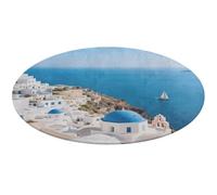 Santorini Greek Island Sea View Round Area Rug Non Slip Backing Doormat Water Absorbent Plush Throw Low-Pile Non-Slip Floor Mat Carpet for Living Room Bedroom Entryway Nursery Room 90 * 90cm