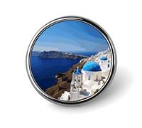 Santorini Greek Island Sea View Round Badge Cute Enamel Lapel Pin Brooches Button Pin Personalized Clothing Decoration Unisex Badge Holder Hats Bags Shirts Decor