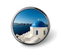 Santorini Greek Island Sea View Round Badge Personalized Metal Lapel Pin Badges Fit Clothing Bags Hat Humorous Printed Brooch Badge Party Decorations Accessories for Men Women