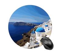 Santorini Greek Island Sea View Round Mouse Pad Smooth Glide Gaming Mousepad Extra Density Portable Comfortable Mouse Mat for Desk, Home, Office 7.8x7.8 Inches