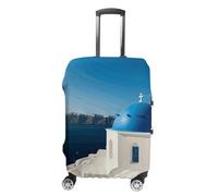 Santorini Greek Island Sea View Suitcase Covers Luggage Protector - Travel Elastic Baggage Case Protective, Washable Anti-scratch Large Suit Case Cover for Suitcases Fits 19-32 Inch Luggages, white