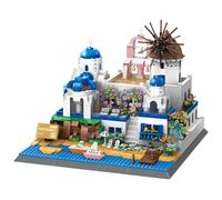 Santorini Greek Village Building Set, Famous Mediterranean Sea View Model | 1372pcs Collectible Landmark Architecture Building Bricks Toys, Construction Display Toy Gift for Adults & Teen Builders
