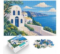 Santorini-inspired coastal villa illustration Jigsaw Puzzle, 1000 Piece | As a Christmas gift idea, this 1000-piece jigsaw puzzle for adults offers 1000 pieces for the Christmas break.