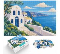 Santorini-inspired coastal villa illustration Jigsaw Puzzle, 1000 Piece | For a puzzle gift at Christmas: Adult jigsaw puzzle with 1000 pieces offers a screen-free activity for the Christmas break.
