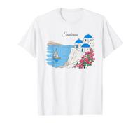 Santorini Island Greece Blue Domes Flowers Souvenir Value Graphic T-Shirt, Men, White, S