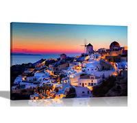 Santorini Island Greece Canvas Print City Pictures Wall Art Stretched and Framed Cityscape Artwork Home Living Room Office Hanging Art Large 86 x 61cm (34 x 24 inches) A1