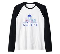 Santorini Island Greece Greek Orthodox Churches Minimalist Raglan Baseball Tee