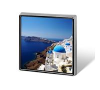 Santorini Island Sea View Printed Square Badge Metal Button Badge Decorative Button Brooch Lapel Pins Bag Hat Accessories for Women Men Aluminum