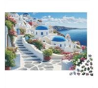 Santorini Island View 1000 Pc Premium Cardstock Jigsaw Puzzle for Couple Partners, Concentration Puzzle, Indoor Leisure Time, Perfect Housewarming Gift 38x26cm/1000pcs