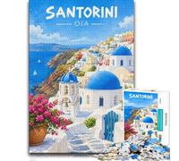 Santorini Oia Greece Travel Illustration Jigsaw Puzzle, 1000 Piece | For adult puzzle fans at Christmas, this adult jigsaw puzzle with 1000 pieces gives adults a calm winter activity.