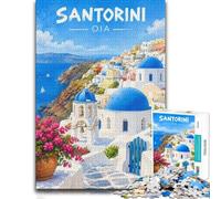 Santorini Oia Greece Travel Illustration Jigsaw Puzzle, 1000 Piece | For New Year downtime, this adult jigsaw puzzle with 1000 pieces makes a thoughtful gift for adult puzzle fans.