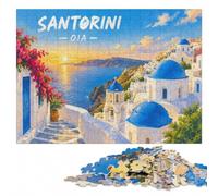 Santorini Oia Greece Travel Illustration Jigsaw Puzzle, 1000 Pieces | Jigsaw Puzzle: thoughtful Christmas gift for adults, activity for family time.