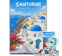 Santorini Oia Greece Travel Illustration Jigsaw Puzzle, 1000 Pieces | Puzzle for Adults: indoor weekend activity at your own pace.