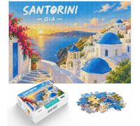 Santorini Oia Greece Travel Illustration Jigsaw Puzzle 1000pcs (70x50cm) | For a calm Advent activity: Adult jigsaw puzzle with 1000 pieces; for puzzle lovers who enjoy a longer seasonal challenge.