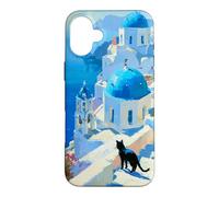 Santorini Painting Greece Summer Greek Island Cat Case for iPhone 16 Plus