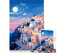 Santorini Pastel Evening 1000 Piece Jigsaw Puzzles for Adults Teenagers Mind Training Serene Escape Laser Cut Nice Gift (38x26cm)