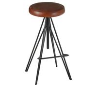 santorini round brown leather stool with black metal leg