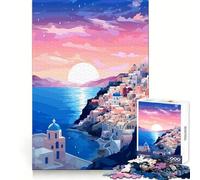 Santorini Sunset Evening 1000 Pieces Puzzles for Teenagers Analytical Skill Quiet Fun Tight Join Chic Xmas Gift (38x52cm)