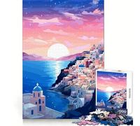 Santorini Sunset Evening Jigsaw Puzzle for Teenagers 1000 Pieces Smart Training Mindful Leisure Flawless Cut Thoughtful Gift (38x26cm)