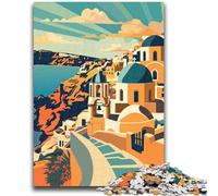 Santorini Sunset Jigsaw Puzzles for Adults 1000 Pieces, Stress Reliever Staycation Kill Time with Matching Poster And Trivia Sheet 1000pcs (26x38cm)