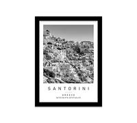 Santorini Travel Print Santorini Wall art Black and white Poster A4 Print in Black frame 24.5 X 33cm (9.6x13inch)