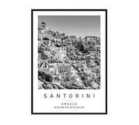 Santorini Travel Print Santorini Wall art Black and white Poster A4 Print only 21 X 29.7cm (8.3x11.7inch)