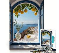 Santorini View through Open Window Jigsaw Puzzle 1000 Piece for Teenagers Strengthen Recall Calm Relax Quality Edge Perfect Present (38x52cm)