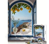 Santorini View through Open Window Puzzle for Teenagers 1000 Pieces Mind Exercise Toy Gentle Relax Design Assembly Xmas Surprise (50x75cm)