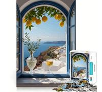 Santorini View through Open Window Puzzle for Teenagers 1000 Pieces Mind Exercise Toy Gentle Relax Design Assembly Xmas Surprise (50x75cm)