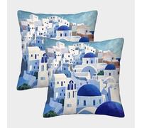 Santorini Village-Mediterranean Style Art Pillow Covers 2 Pack Cozy Pillowcase Art Cushion Covers Zippered Decor for Sofa Living Room Bed Home 40x40cm