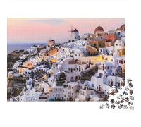 Santorini Village Sunset 1000 Pc Premium Cardstock Jigsaw Puzzle for Couple Partners, Concentration Puzzle, Indoor Leisure Time, Perfect Housewarming Gift 52x38cm/1000pcs