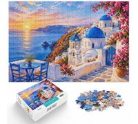 Santorini Village with Blue Domes and Flowers Jigsaw Puzzle, 1000 Piece | For a useful gift beyond Christmas Day, this adult jigsaw puzzle with 1000 pieces gives adults a calm winter activity.
