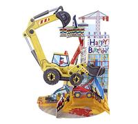 SANTORO Pendulum, 3D Pop Up Greeting Card - Digger - for Boys, Kids, Sons, Grandsons | Construction Card for Birthday