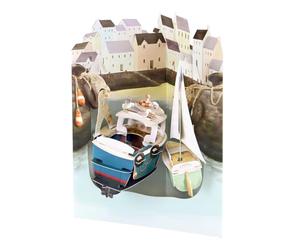 SANTORO Swing Card, 3D Pop Up Greeting Card - Seaside Harbour - Boats, Sailing and Fishing | for Him, for Dad, Father's Day, Birthday