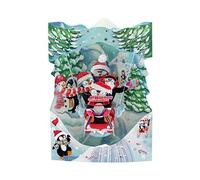 SANTORO Swing Card, Christmas 3D Pop Up Greeting Card - Sledging Penguins - For Kids, Family, Christmas, Festive
