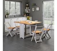 Seconique Santos Folding Drop Leaf Butterfly Dining Set Table 4 Chairs Grey Waxed Pine