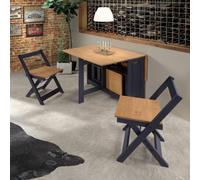 Santos Folding Drop Leaf Butterfly Dining Table Set 4 Chairs Navy Blue & Pine
