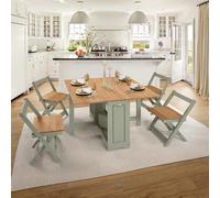 Santos Folding Drop Leaf Butterfly Dining Table Set 4 Chairs Sage Green & Distressed Wax Pine
