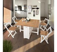 Santos Folding Drop Leaf Butterfly Dining Table Set 4 Chairs White & Pine