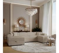 Santos U Universal Corner Sofa Bed For Living Room Chipboard Frame Polyurethane Foam Wave Springs 320X166X79Cm Beige