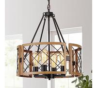 SANTOSTOCK D19'' Farmhouse Chandelier for Dining Room, 4-Light Adjustable Kitchen Island Lighting, Vintage Hanging Pendant Light Fixtures for Entryway Foyer Bedroom Hallway, Black & Dark Oak