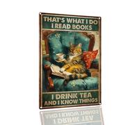 SANTUKEY Vintage Funny Metal Sign Cat Poser That's What I Do I Read Books I Drink Wine And I Know Things Quote Retro Farmhouse Aluminum Sign Decoration For Office Home Classroom Bathroom Bedroom Bar