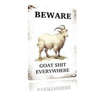 SANTUKEY Vintage Funny Metal Tin Sign Goat Beware Goat Everywhere Shop Farm Ranch Cafe Garage Outdoor Indoor Wall Panel Garden Wall Decoration Plaque Poster 8x12 Inch