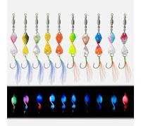 SANTUO 10Pcs Fishing Lures 2# Hooks Trout Spinners 4g with Storage Box UV-Active Mixed Colorful Metal Casting Trout Spinners for Fishing Glow In the Dark Lure Accessories for Pike Bass Crappie