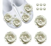 SANTUO 10Pcs Flower Croc Charms for Women Shoe Clogs DIY Decoration Pearl Croc Charms for Teens Girls and Women Party Favors and Gifts Perfect for Wedding Crocs Decoration