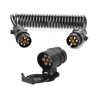 SANTUO 13 Pin to 7 Pin Towing Adaptor Kit with 2.7M Coiled Extension Cable - 13 to 7 Trailer Plug Converter and Heavy Duty 7 Core Trailer Lead for Caravan Truck