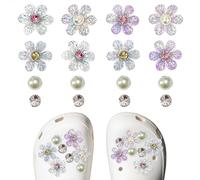SANTUO 16Pcs Flower Croc Charms for Women Shoe Clogs Pearl Decoration Bling Sparkly Clog Sandals Decorations Charms for Teens Girls Birthday Party Favors and Gifts Perfect for Crocs Decoration