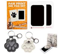 SANTUO 2 Pcs Pet Paw Print Kit for Dogs,More 2 Pet Hair Keepsake Keychains,Inkless Paw Print Pad and Leather Hair Keepsake Keychain for Lasting Memories, Thoughtful Pet Loss Gifts（Black+White）