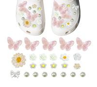 SANTUO 24Pcs Butterfly Croc Charms, Cute Flower Bling Pearl Pink Jibbitz Charms for Clogs Pearl Croc Charm for Women GIrls Bride Wedding Holiday Birthday Party